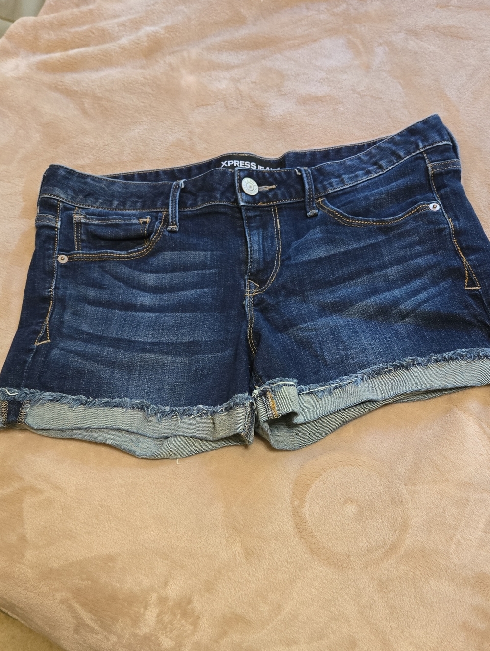 Express Dark Blue Denim Rolled Hem Shorts